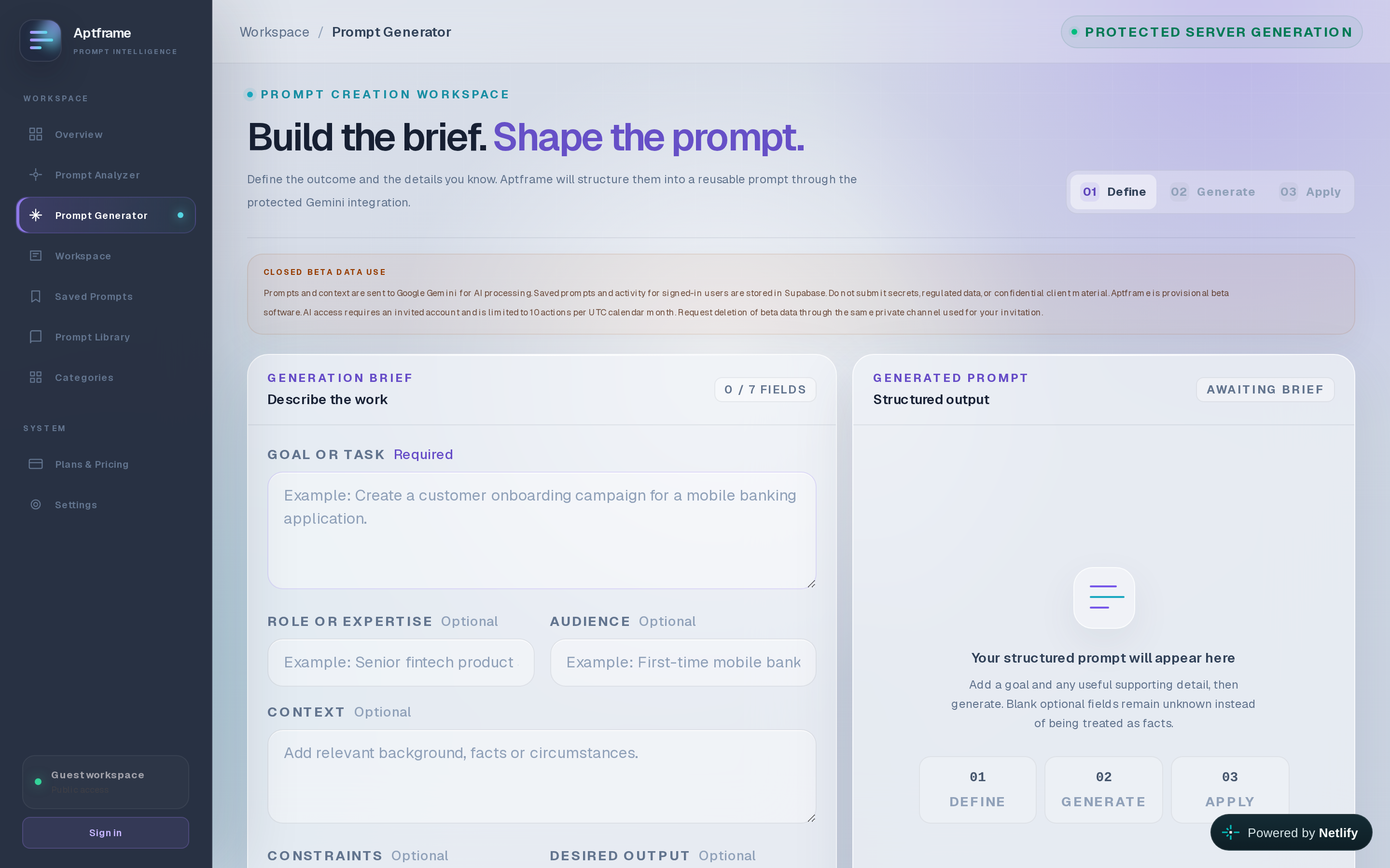 Aptframe Workspace